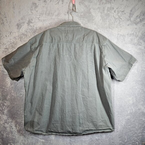 Cabelas Mens 2XL Short Sleeve Button Canvas Shirt Gray Cotton Work flaws rugged - Picture 2 of 11